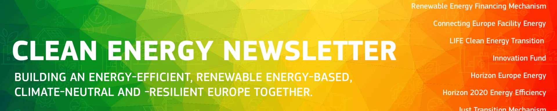This shows the title Clean Energy newsletter and the name of the programmes.